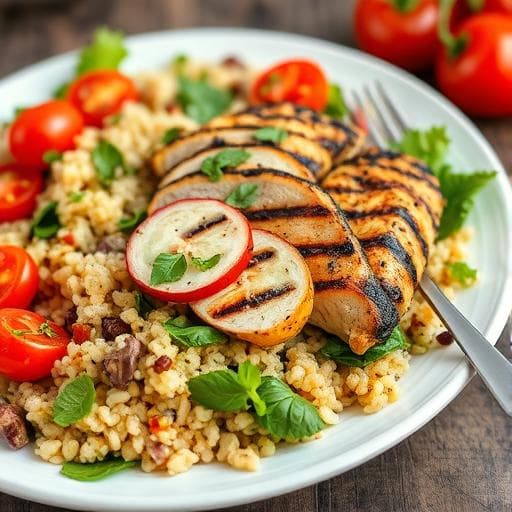 Mediterranean quinoa salad with chicken
