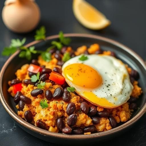 Spicy black bean egg scramble