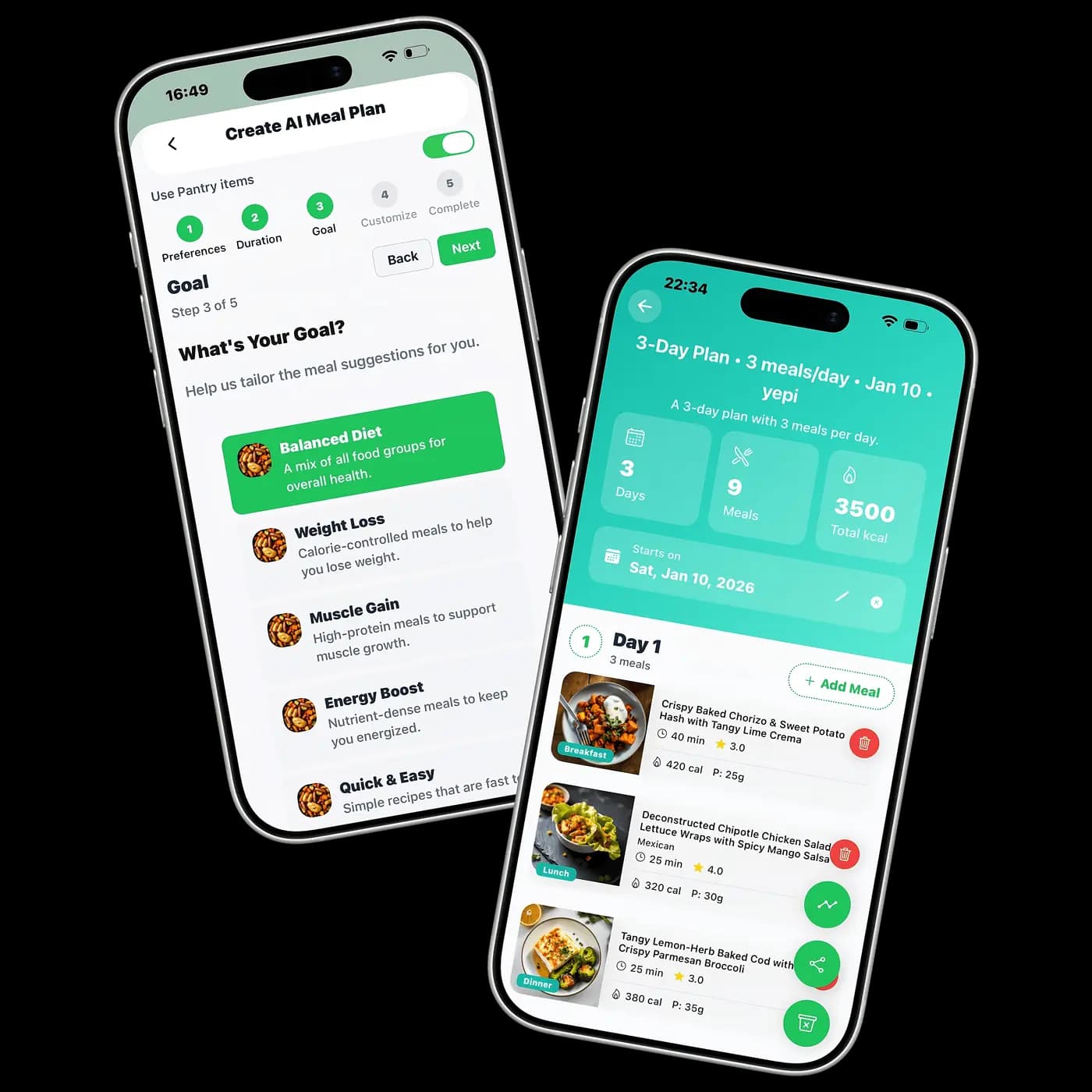 Meal plan creation and results