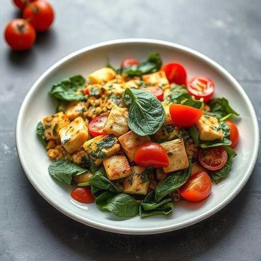 Tofu scramble with spinach and tomatoes