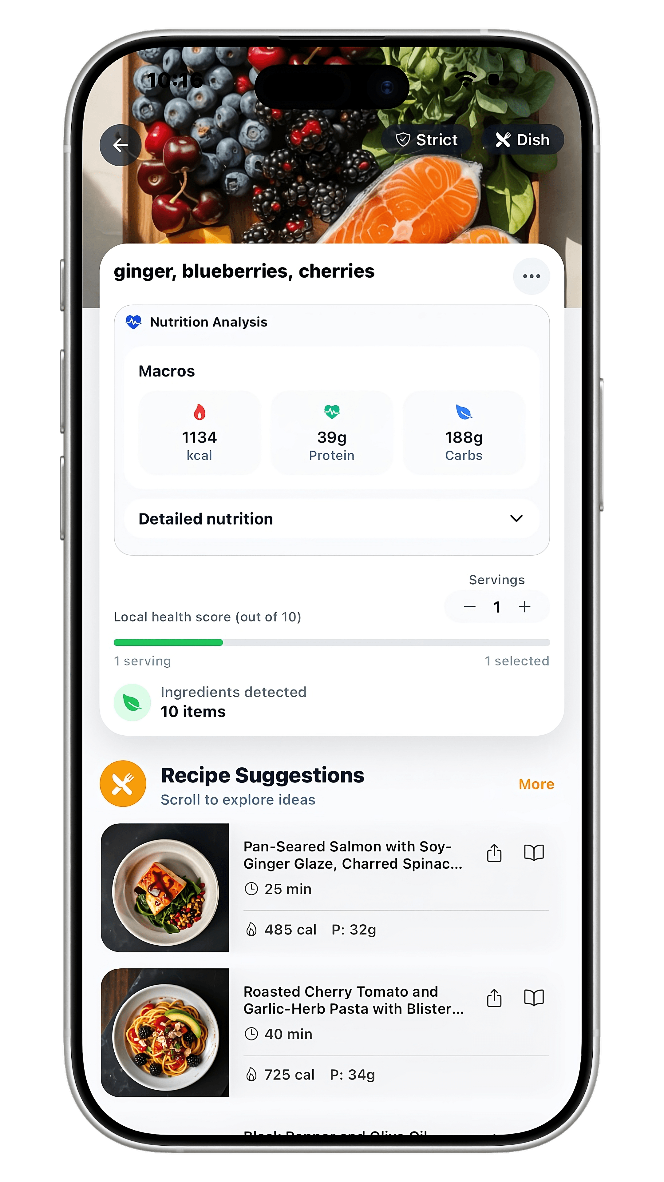 AI pantry scan results showing recipes from ingredients